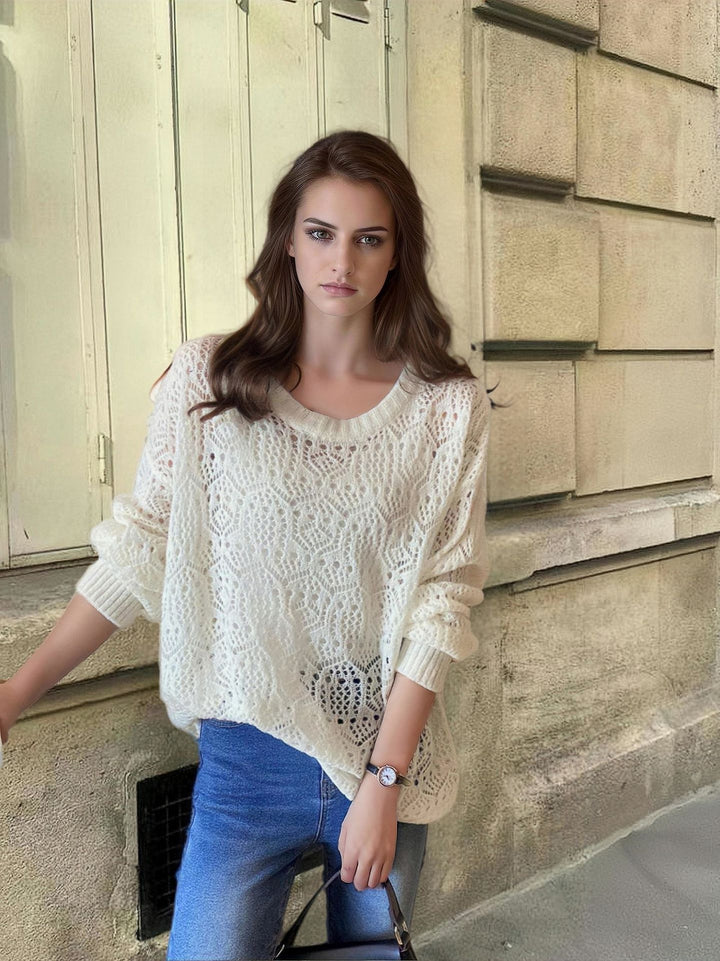 Ladies Chunky Knit Sweater with Modern Lace Pattern Lune London