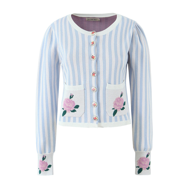 Knit jacket for women with floral design and detailed button placket Lune London