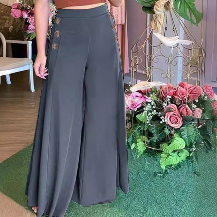 Lune London | Women's Palazzo Pants with Decorative Button Details and Wide Leg