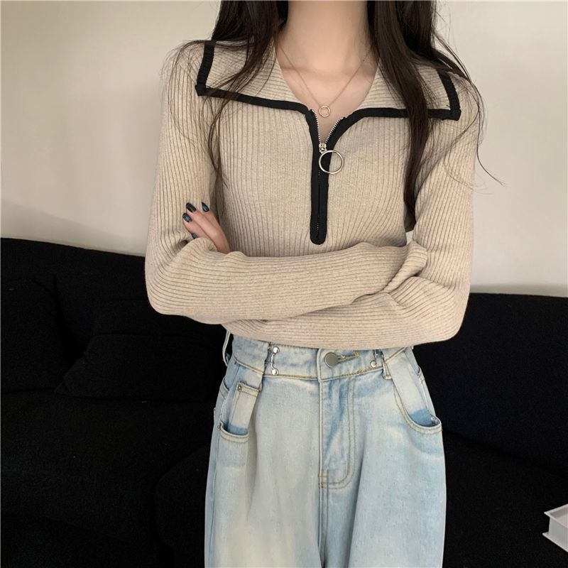 Pull à zip à la mode pour femmes avec structure côtelée Chic & Stil