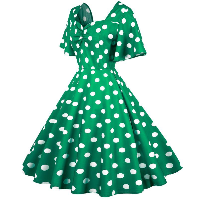 Robe Rockabilly pour femmes avec un motif amusant à pois et un ourlet flottant Chic & Stil