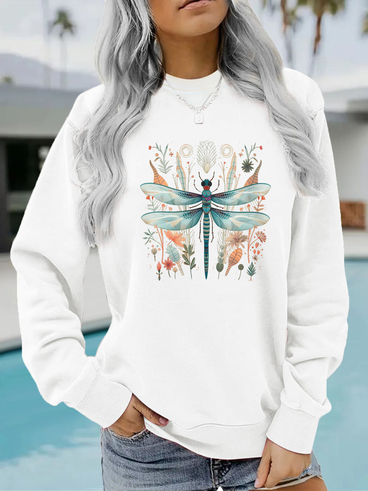 Sweat-shirt pour femmes avec impression de libellule unique et design botanique Chic & Stil