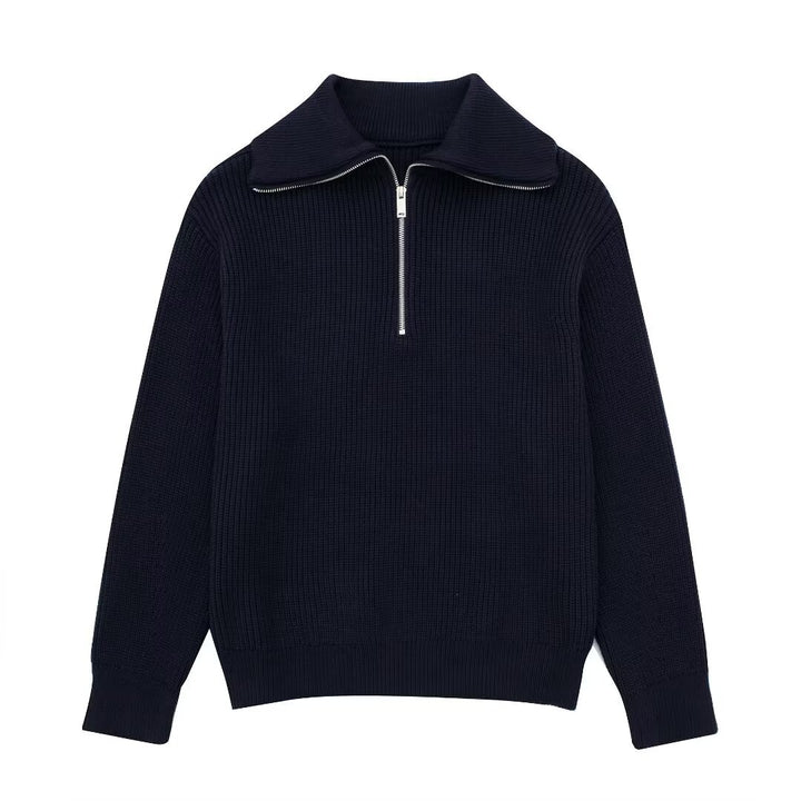 Knitted sweater for women with high collar and zipper Lune London