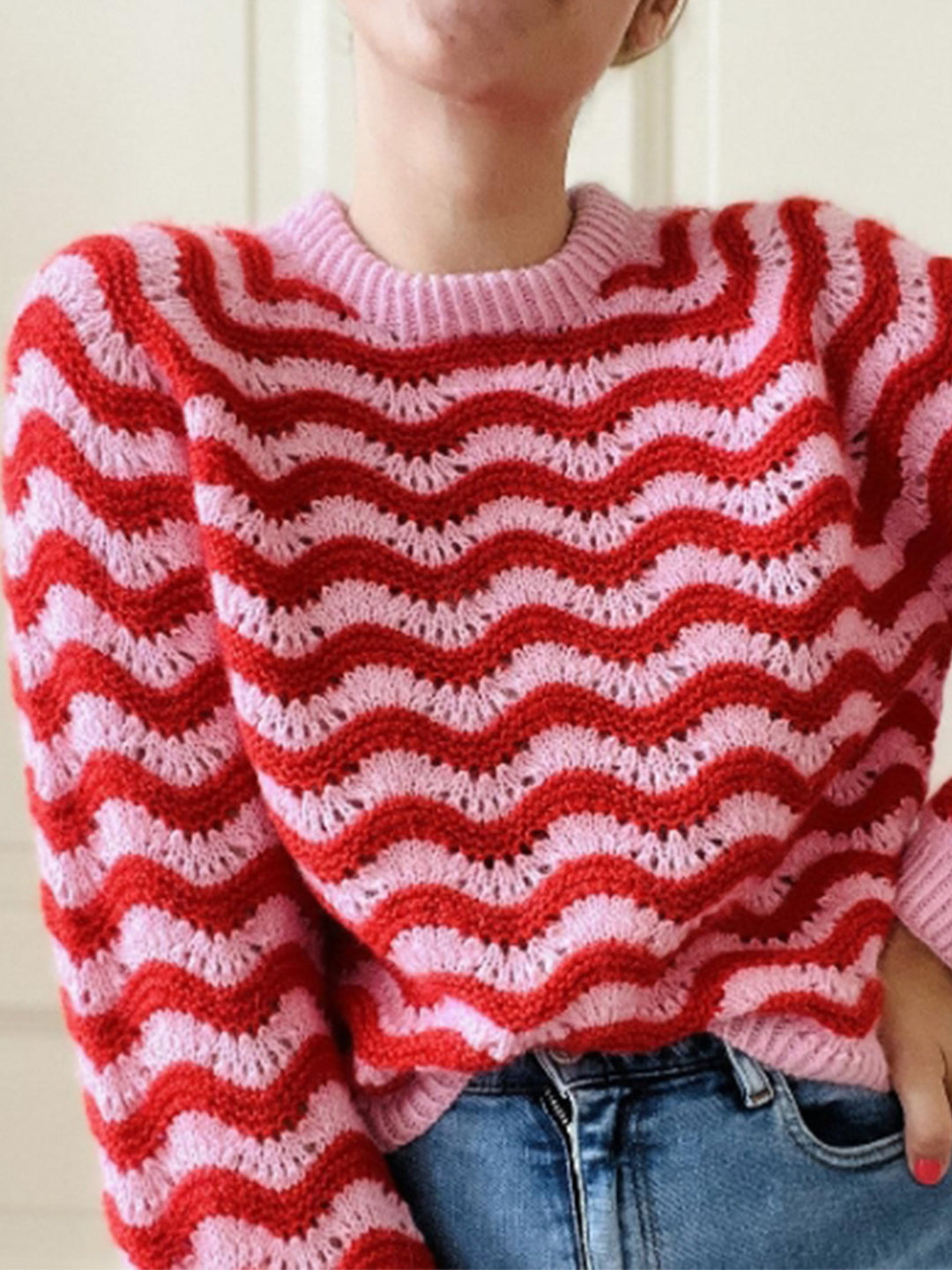 Knitted sweater for women with wavy pattern and generous cut Lune London