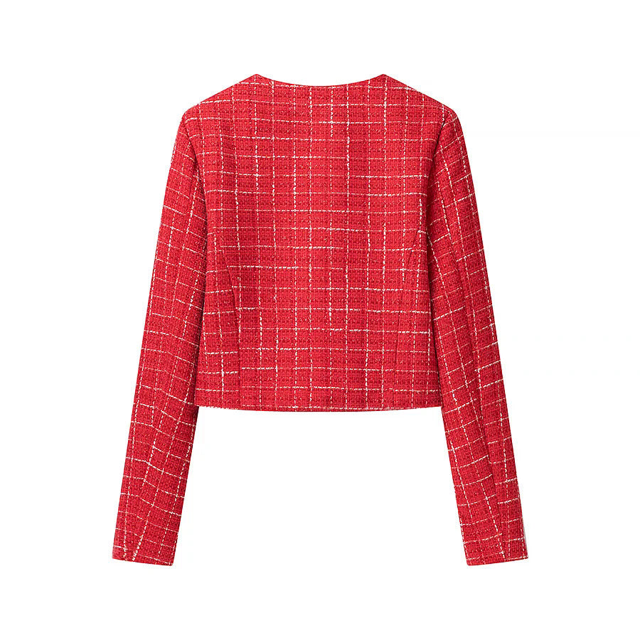 Short women's jacket with classic check pattern and decorative buttons Lune London