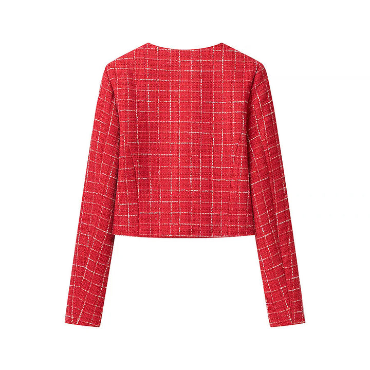 Short women's jacket with classic check pattern and decorative buttons Lune London