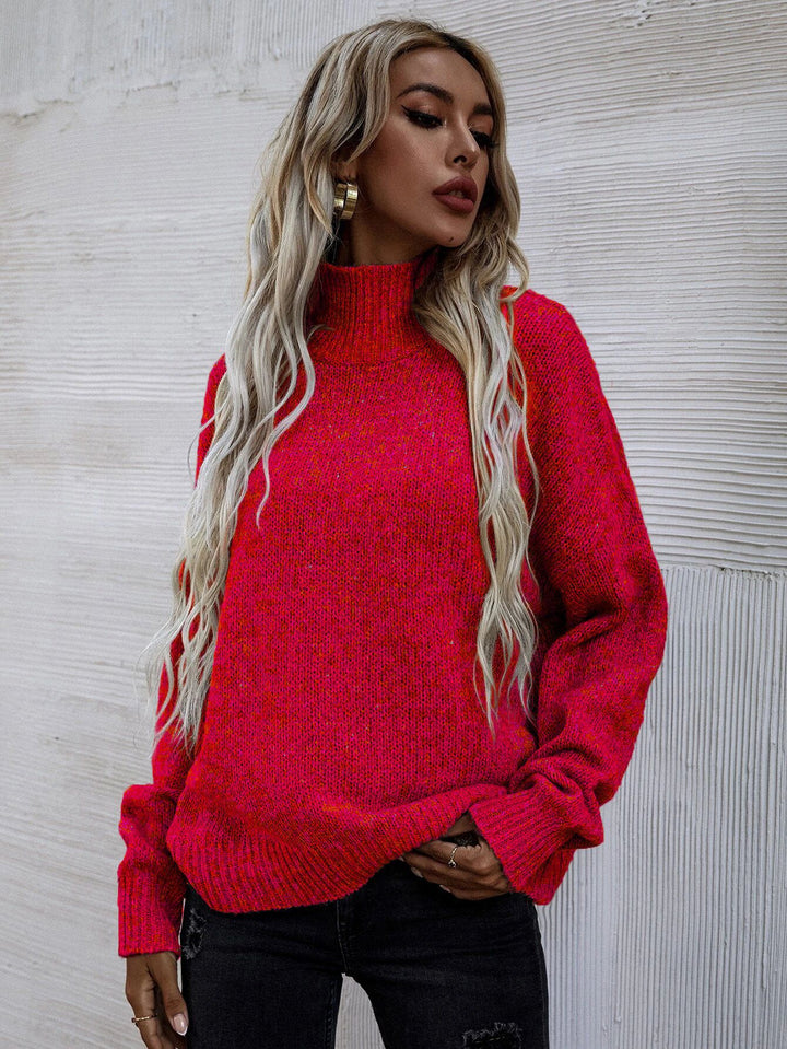 Oversized knitted sweater for women with high collar and soft textured pattern Lune London