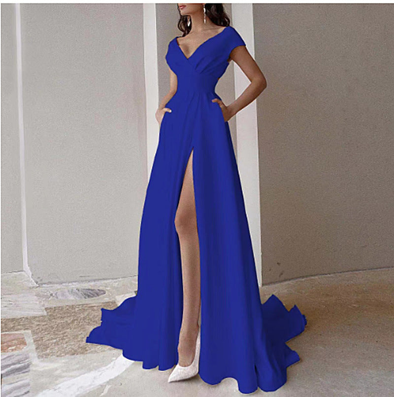 Elegant maxi dress for women with deep V-neckline and side slit Lune London