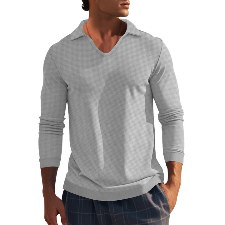 Men's long sleeve T-shirt with modern V neck and textured design Lune London