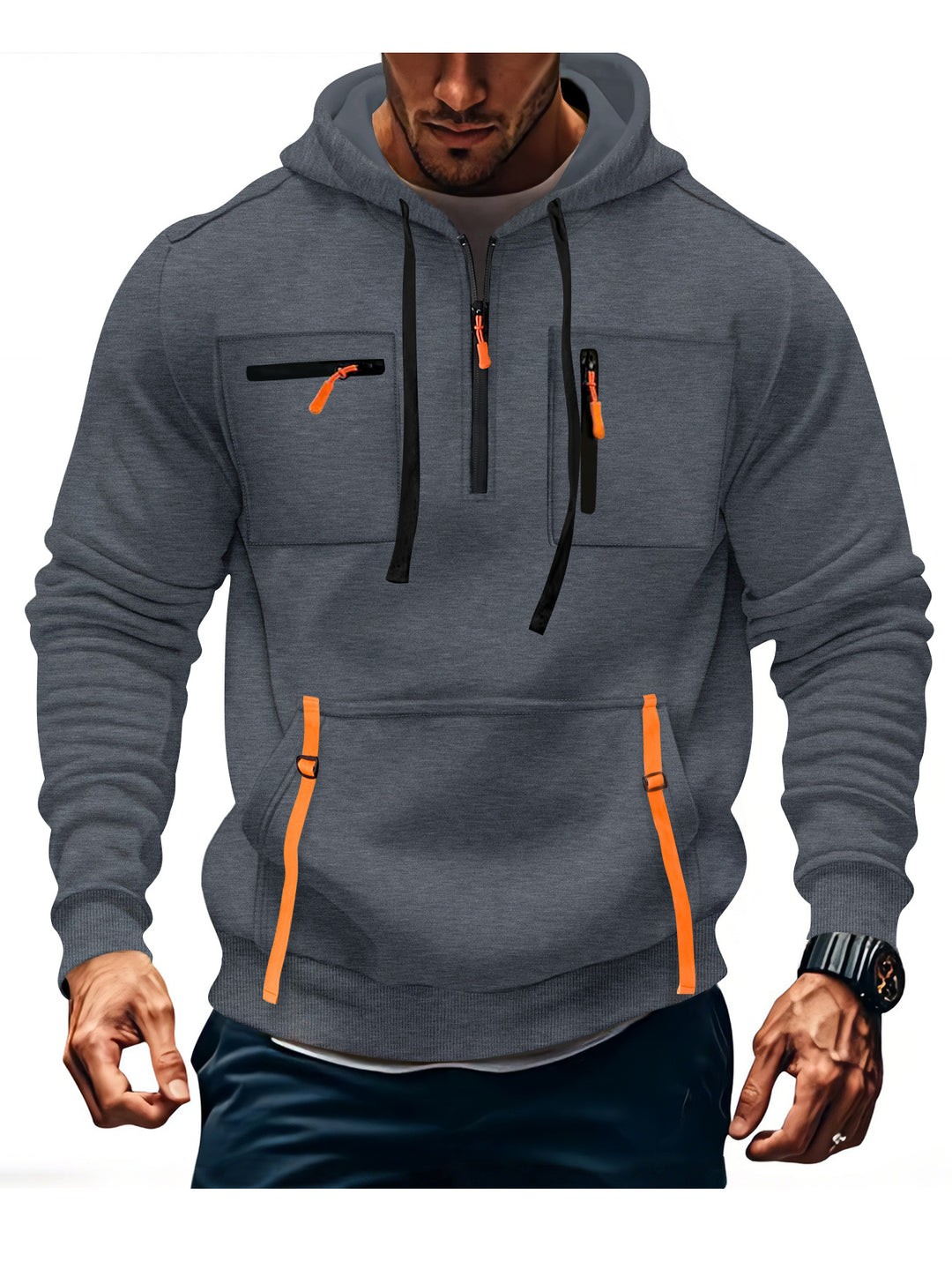 Men's stylish hooded sweatshirt with functional zip pockets Lune London