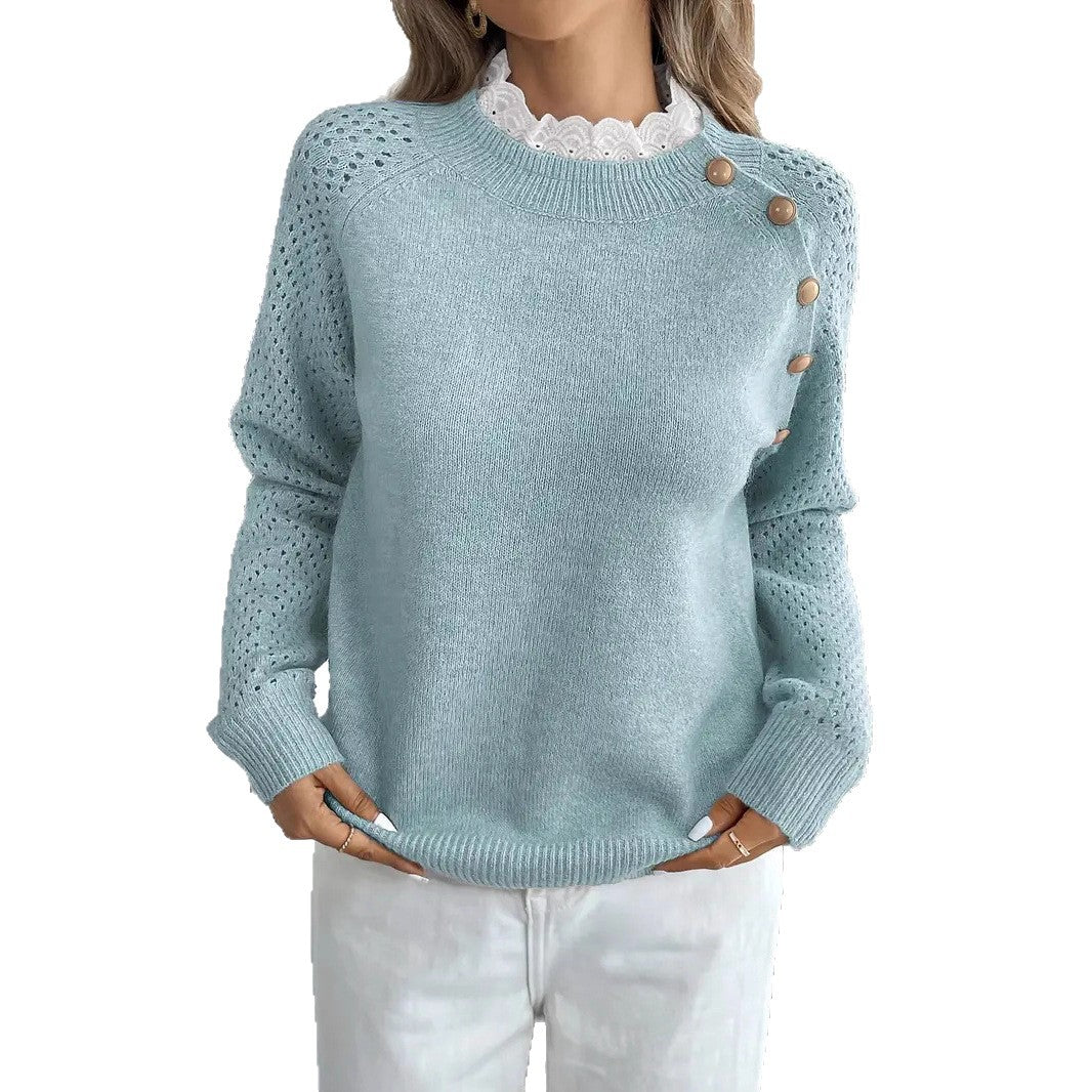 Fine knit sweater for women with crochet inserts Lune London