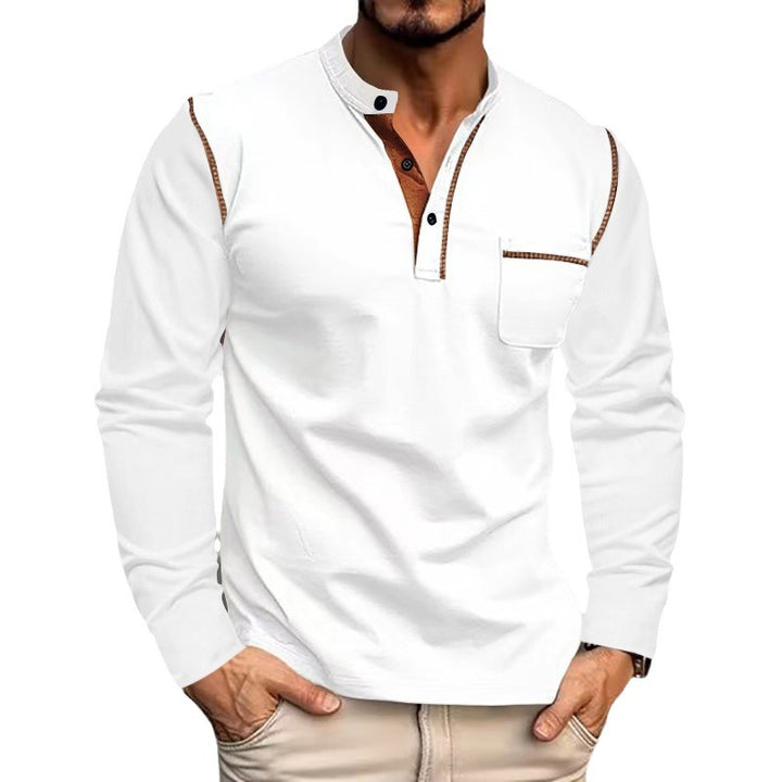 Men's long sleeve Henley shirt with modern collar and practical chest pocket Lune London