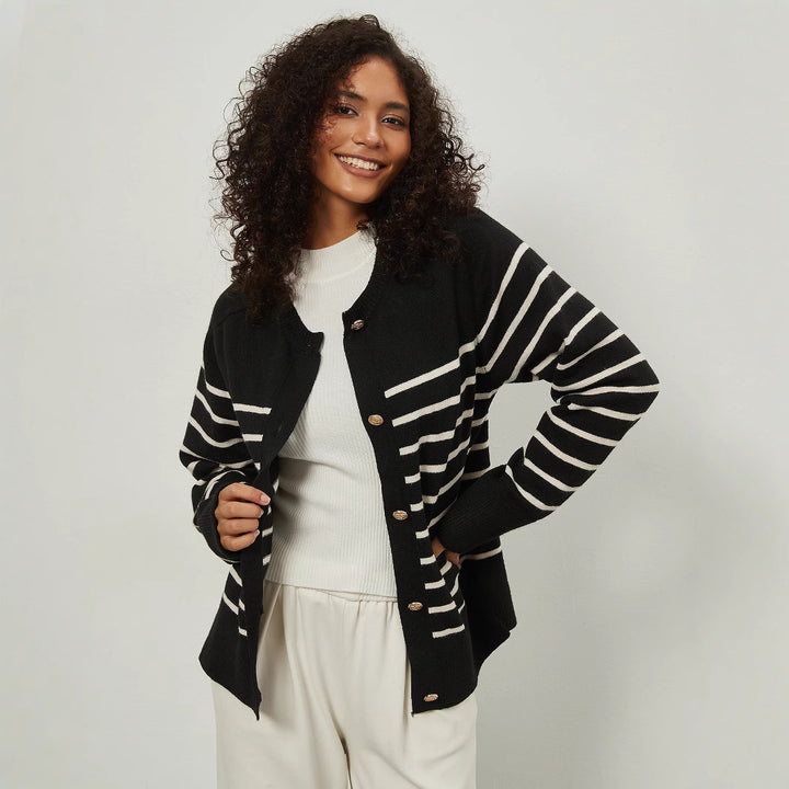 Women’s sweater with striped pattern and elegant button details Lune London
