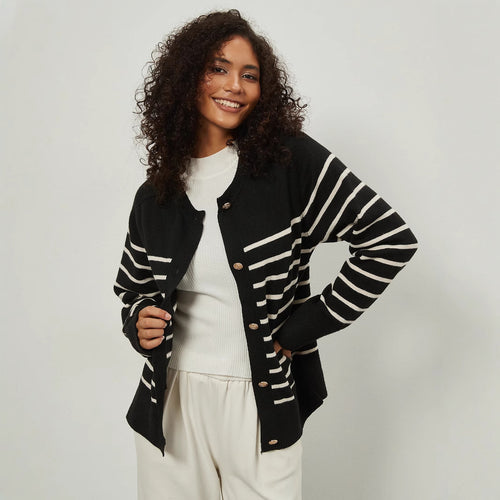 Women’s sweater with striped pattern and elegant button details Lune London