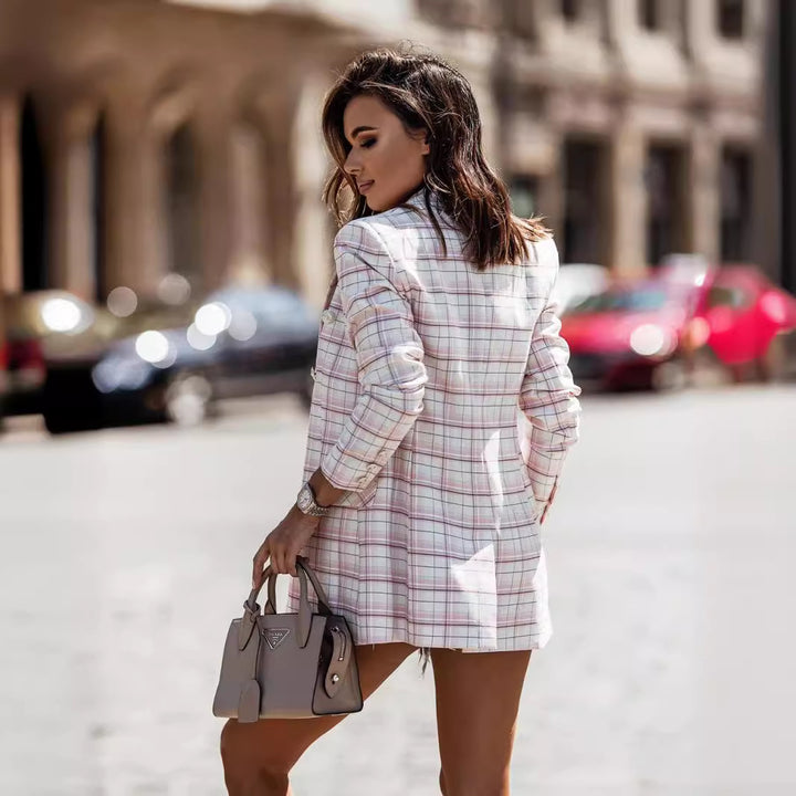 Plaid women's blazer with double-breasted buttons and stylish details Lune London