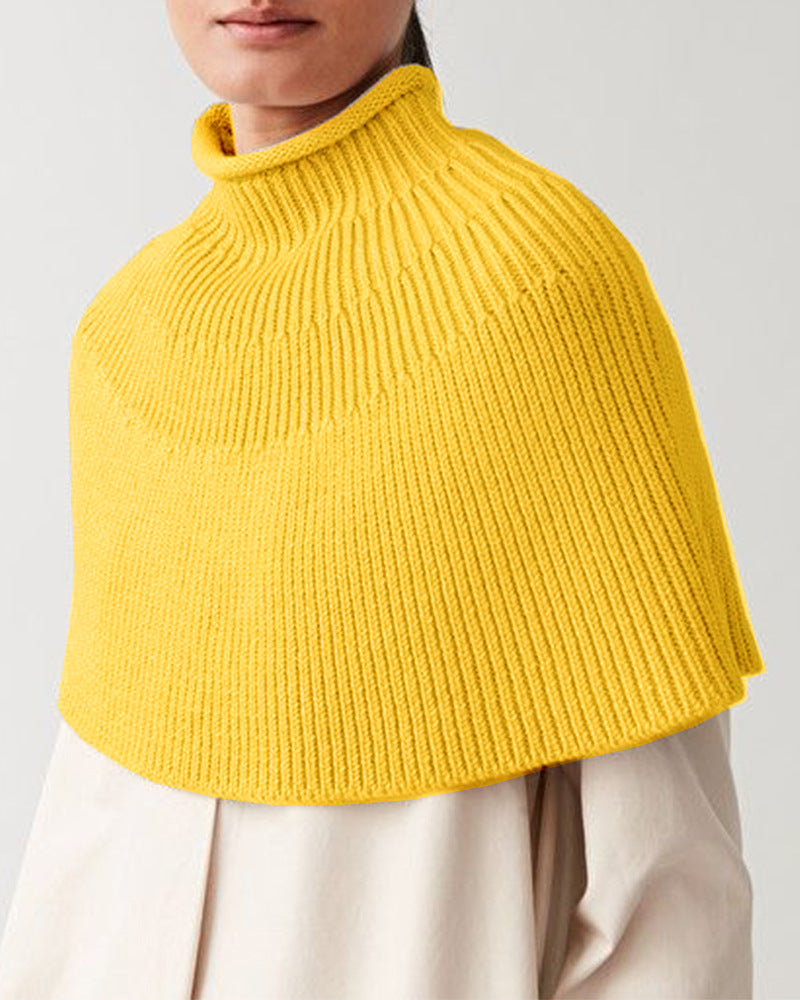 Knitted cape for women with high collar and fine rib structure Lune London