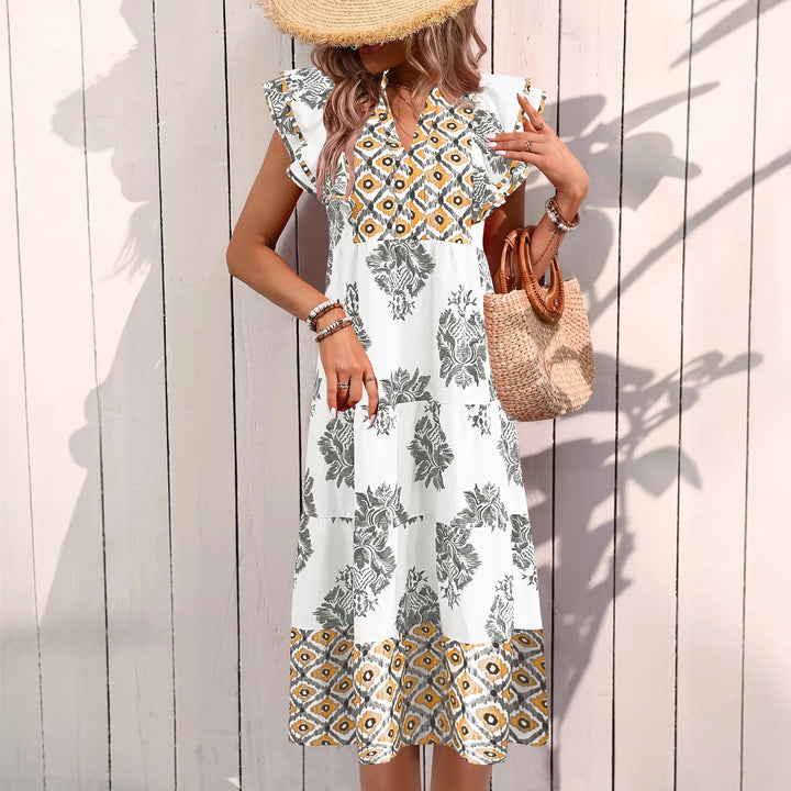 Casual blouse dress for women with floral pattern and modern V-neck Lune London