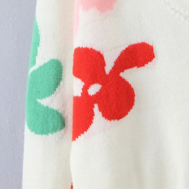 Cardigan tricoté confortable pour femmes avec motif floral coloré Chic & Stil