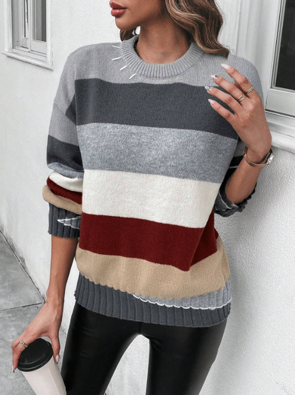 Knit sweater for women with a trendy color block design and elegant ribbed finishes Lune London