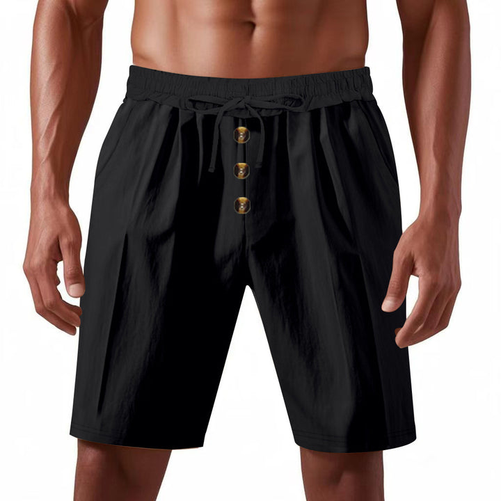 Shorts d'été légers pour hommes avec taille élastique et détails de bouton pratiques Lune London
