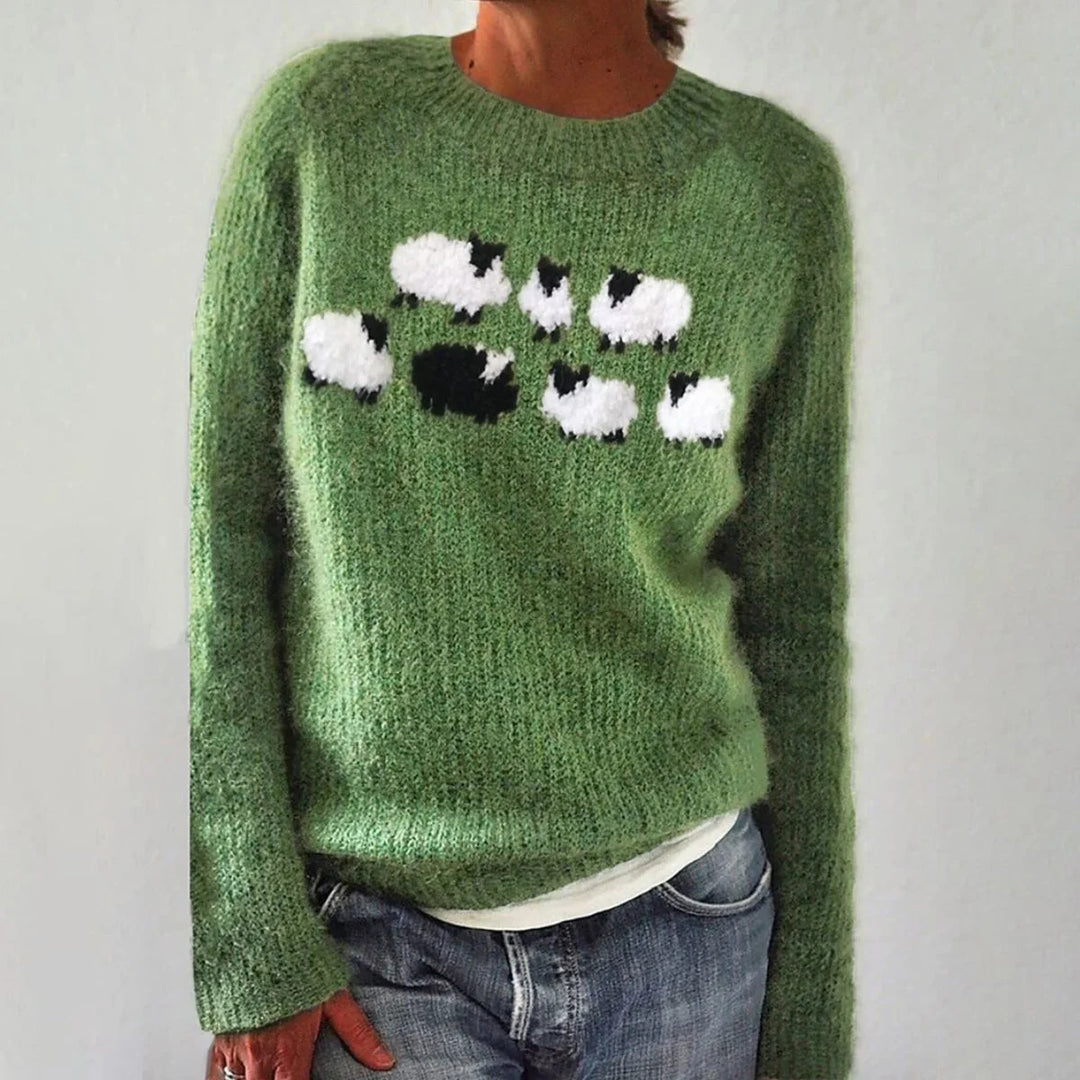 Pull pour femmes avec un design de mouton ludique et un matériau doux Chic & Stil