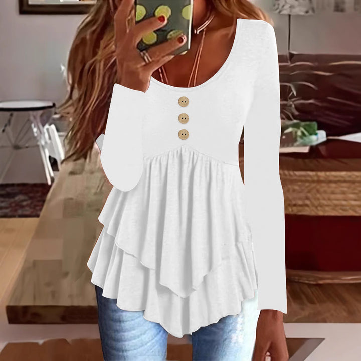 Long sleeve women's blouse with layered design and decorative button details Lune London