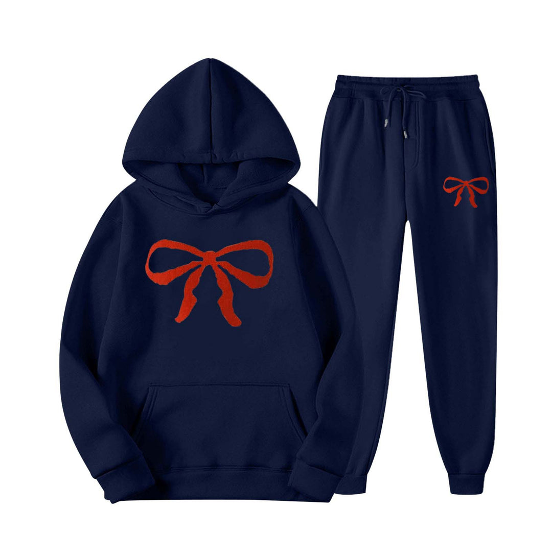 Women's hooded sweat suit with creative bow motif and comfortable fit Chic & Stil