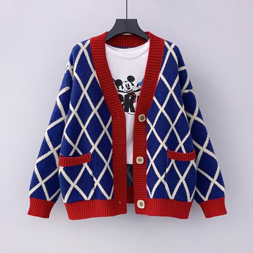 Ladies chunky knit checked pattern cardigan Lune London