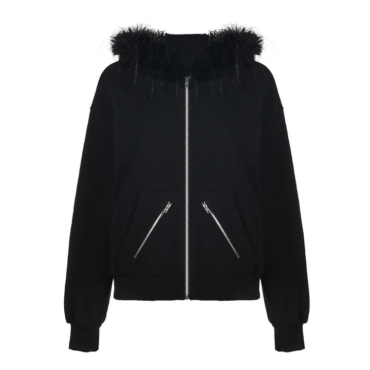 Warm sweatshirt jacket for women with removable faux fur collar Lune London