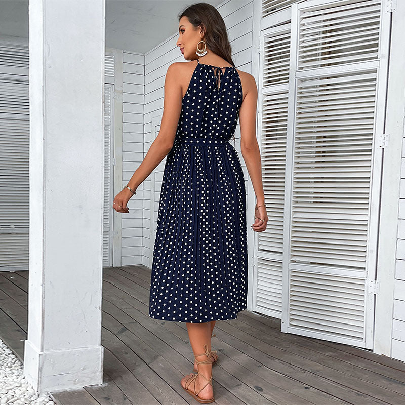 Midi sleeveless dress Frau Polka Dot with tied belt Lune London