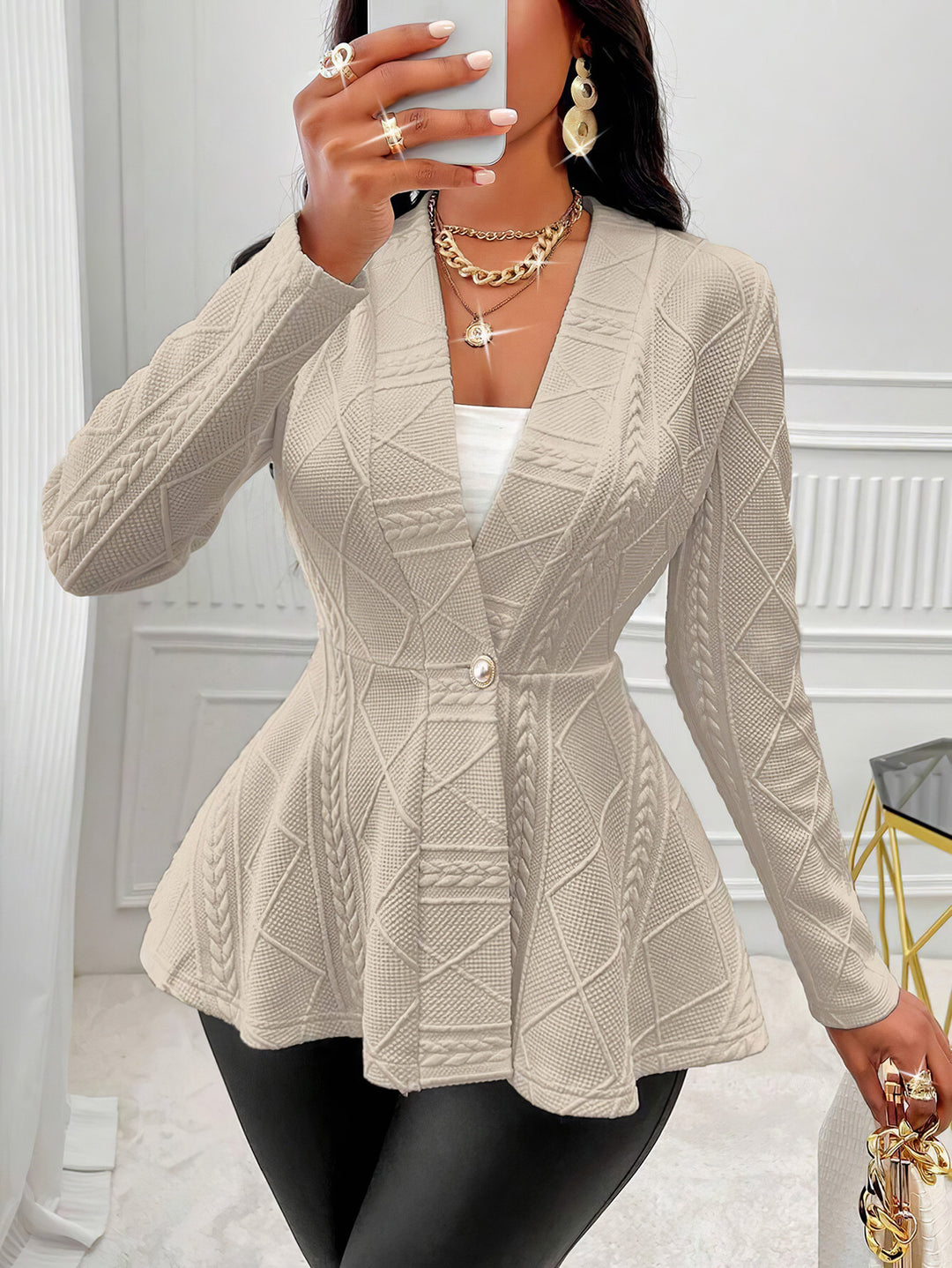 Fashionable women's blazer with textured design and tailored details Lune London