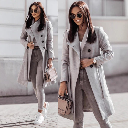 Women Elegant Transitional Blazer with Double Row of Buttons and Practical Pockets Lune London