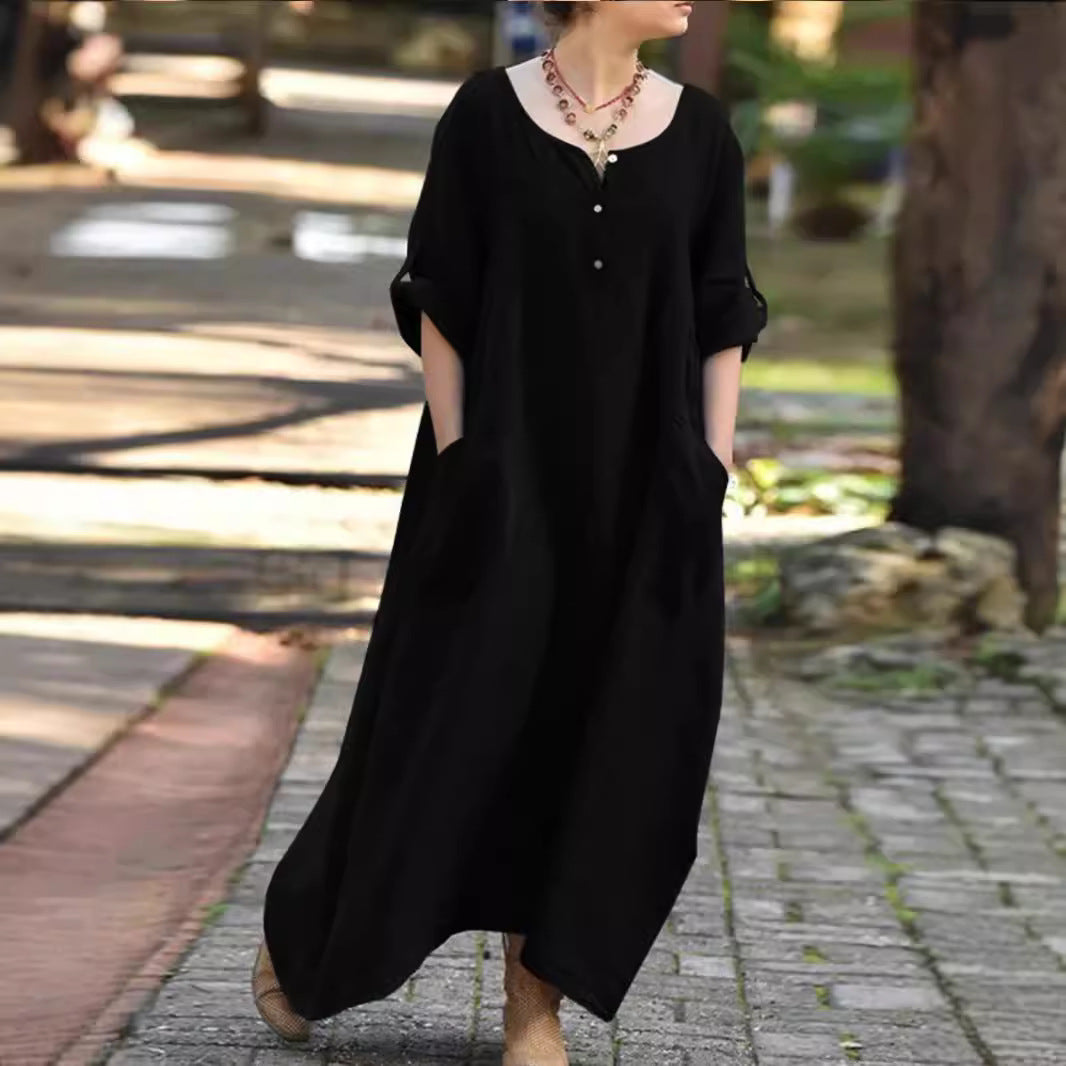 Lune London Airy maxi dress for women with practical side pockets and button details