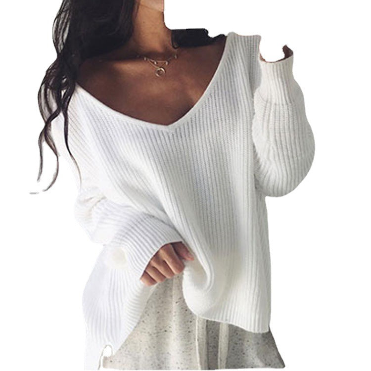 Casual oversized pullover for women with asymmetrical cut and deep round neckline Lune London