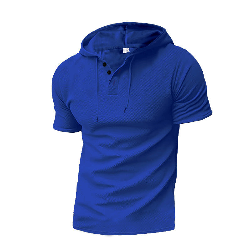 Men's Short Sleeve Hoodie Shirt with Stylish Henley Neckline Lune London