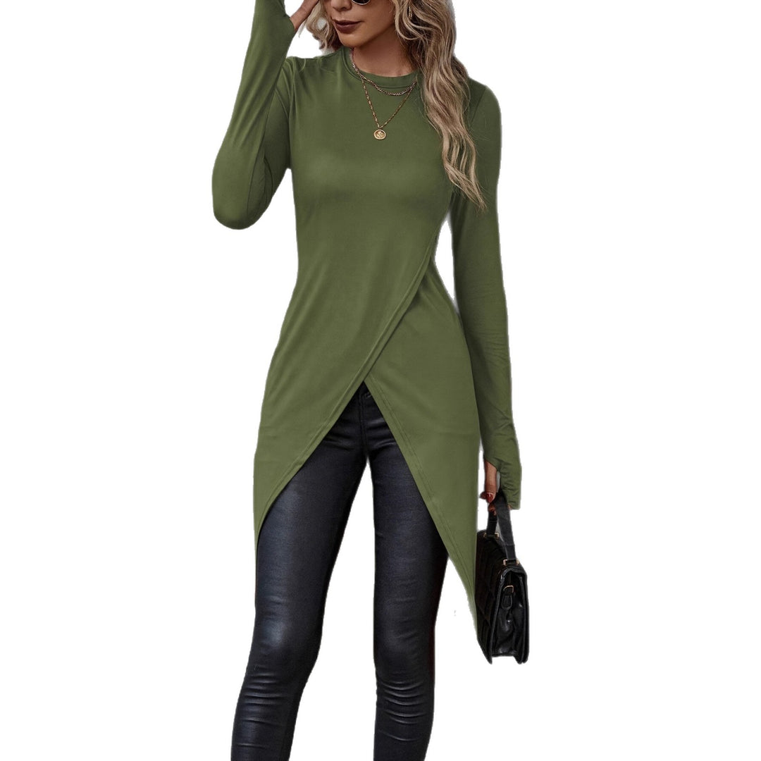 Robe portefeuille pour femmes avec manches longues et coupe asymétrique Chic & Stil