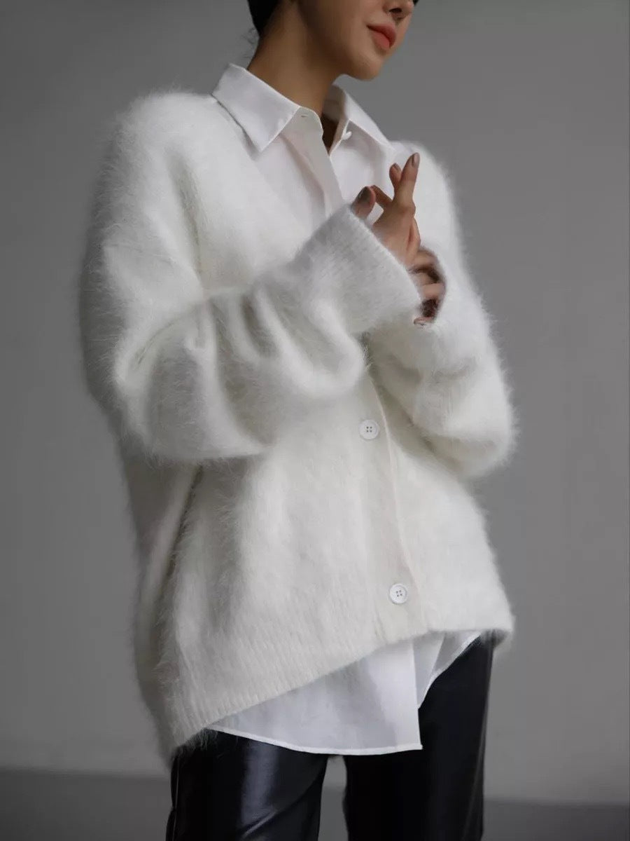 Cardigan confortable pour femmes en mélange de mohair avec fermeture à boutons Chic & Stil