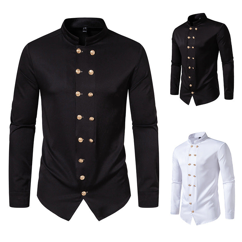 Elegant shirt for men with modern high collar and golden buttons Lune London