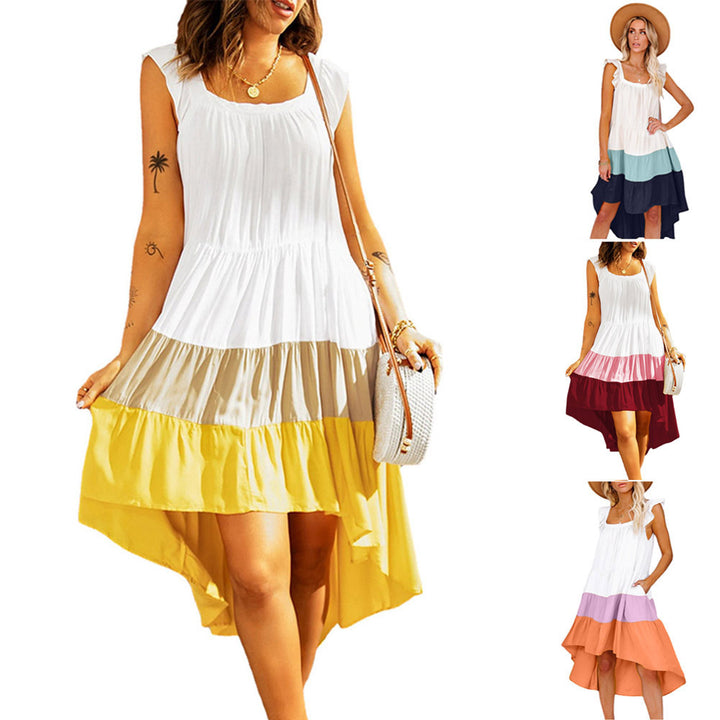 Lune London color block midi dress with ruffles for women