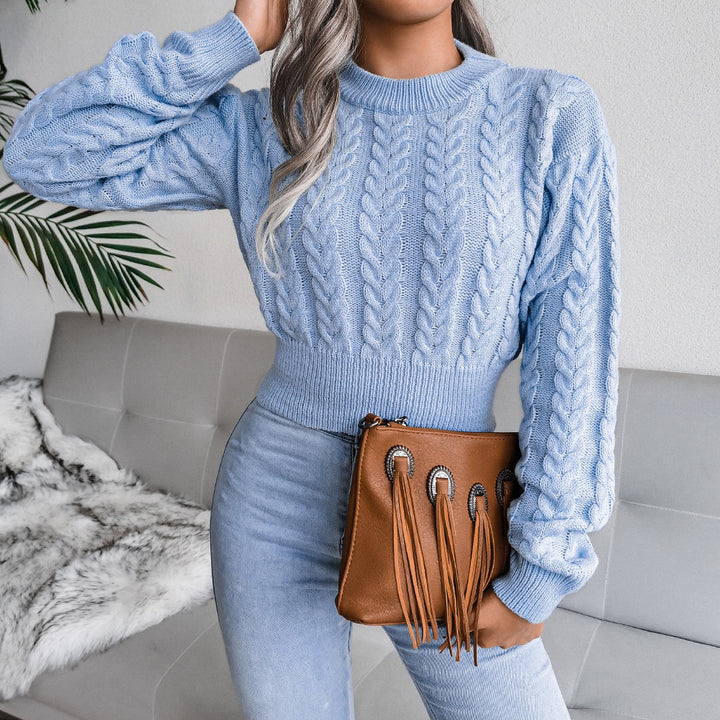 Ladies large knit sweater with modern design and decorative cable pattern Lune London
