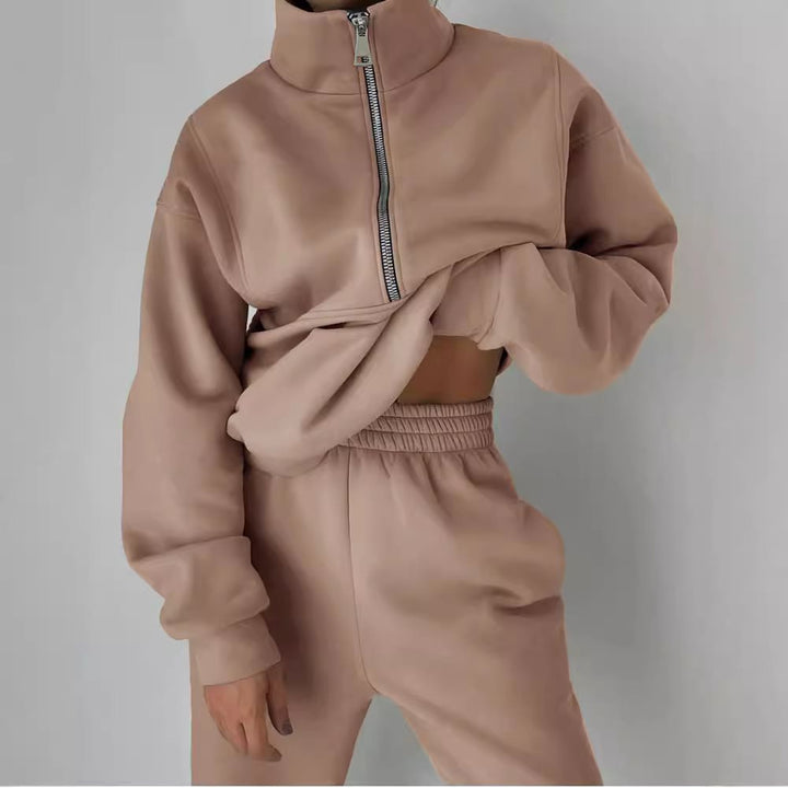 Ladies high-quality zip sweater with high collar and soft interior Lune London
