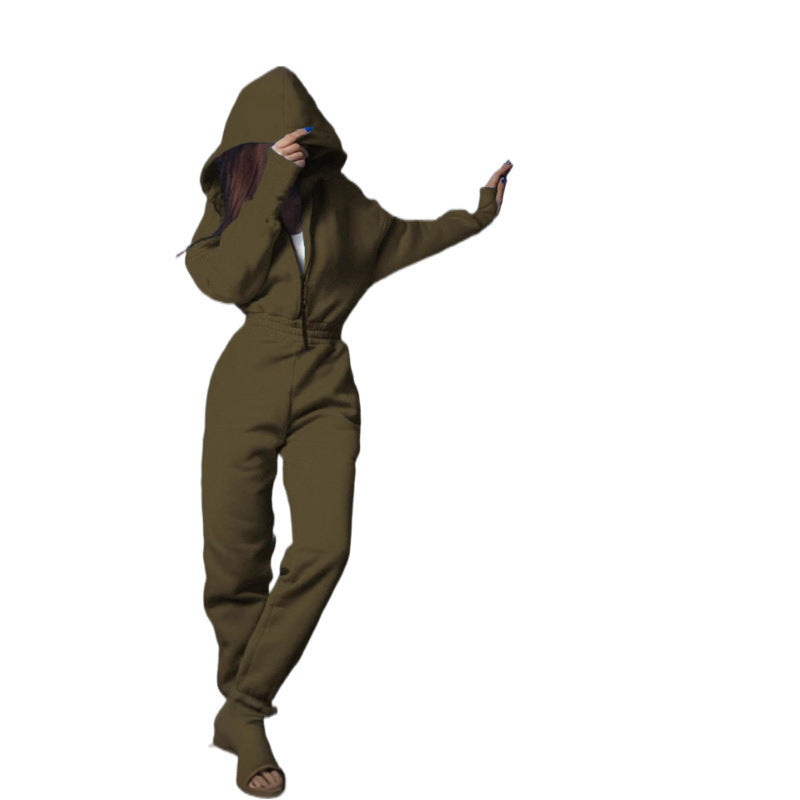 Women Sporty Chic Zip Hoodie Set