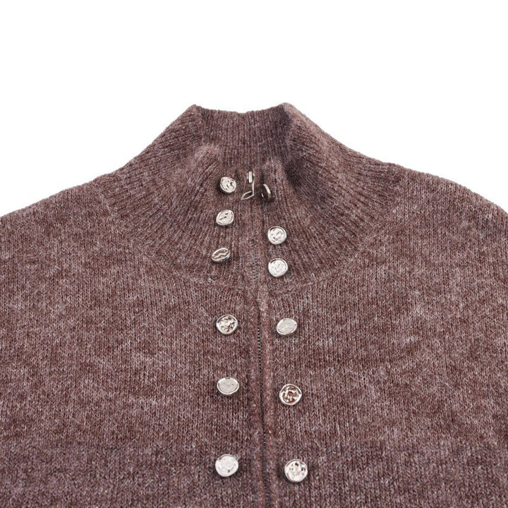 Trendy knitted sweater for women with elegant zip and decorative buttons Lune London