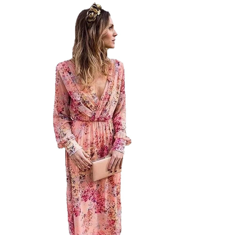 Maxi dress for women with voluminous sleeves and an elegant floral design Lune London