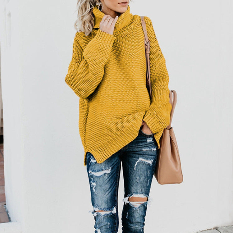 Pull en tricot pour femme avec col haut et design texturé Chic & Stil