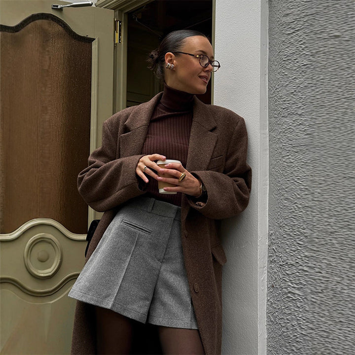 Ladies Long Wool Coat with Modern Cuts Lune London