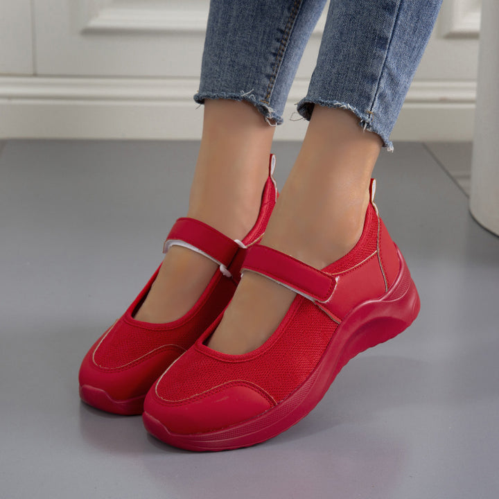 Comfortable lace-up shoes for ladies with velcro closure and breathable mesh surface Lune London