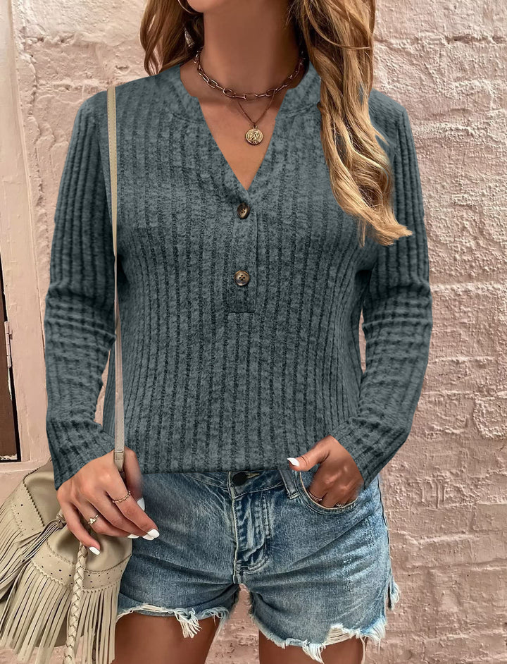 Long sleeve women's t-shirt with ribbed design and button detail Lune London