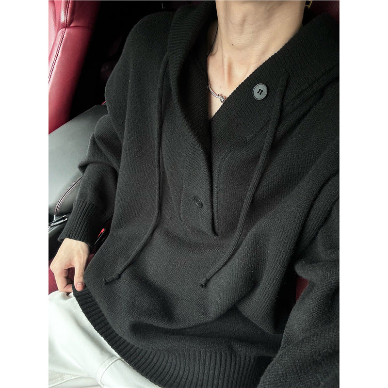 Men's casual hooded sweatshirt with button placket and thicker knitted structure Lune London