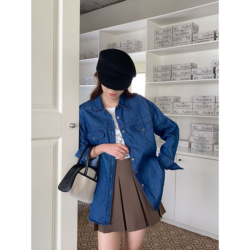 Women's casual denim shirt jacket with patch pockets Chic & Stil